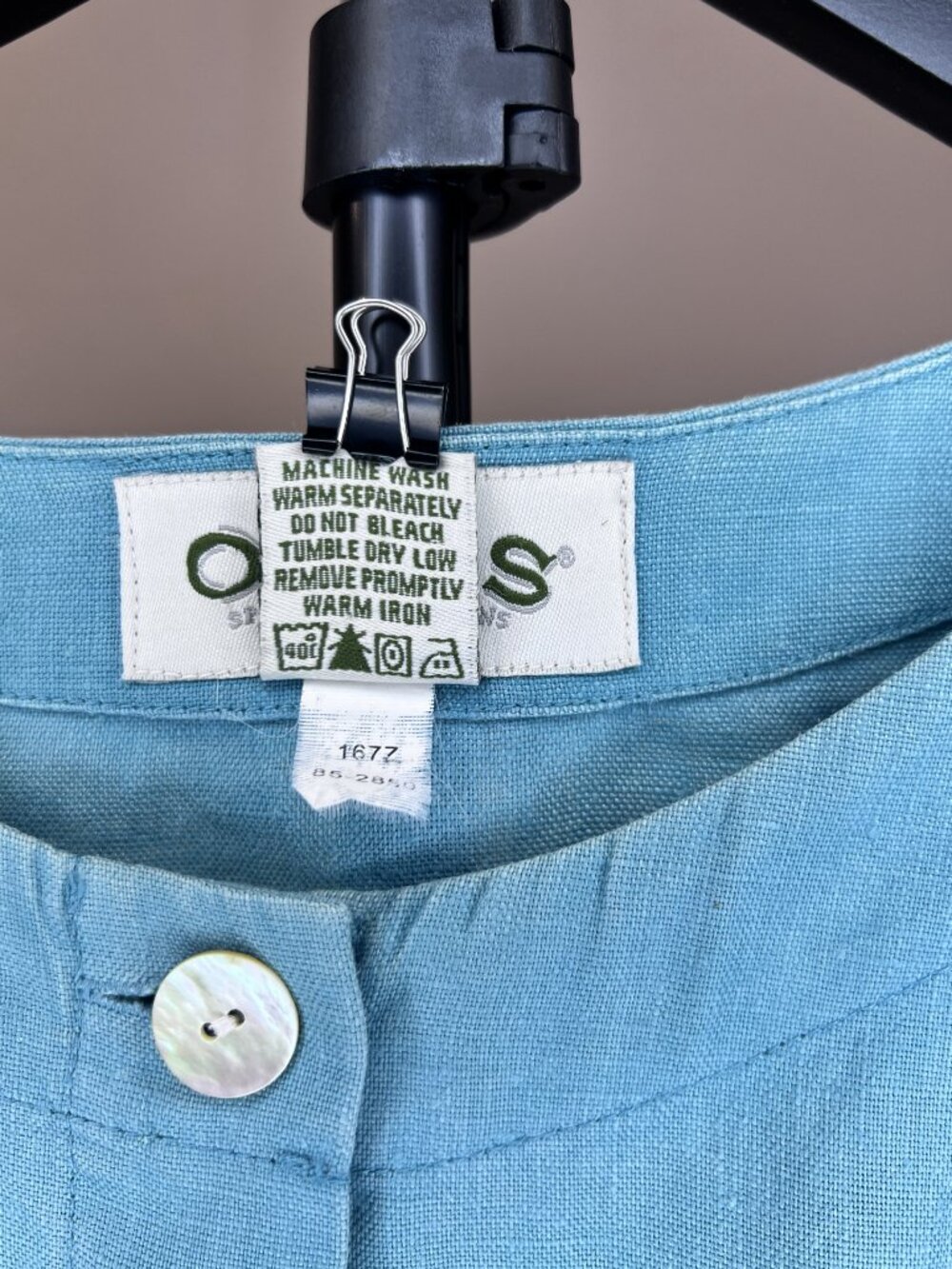 'Orvis' 100% Linen Light Blue Short Sleeve Button Front Shirt - Size L (14/16) - Picture 8 of 8